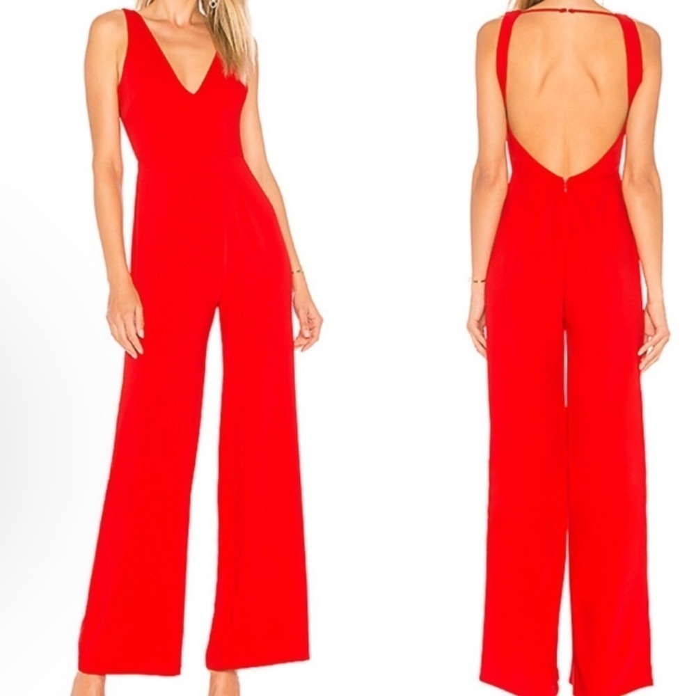 By the way. x Revolve Carmela V-Neck Wide Leg Jumpsuit in Red Sz S